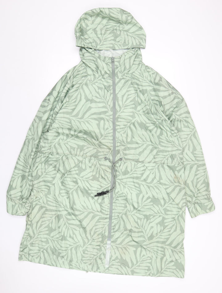 Dunnes Stores Womens Green Geometric Rain Coat Coat Size XL Zip