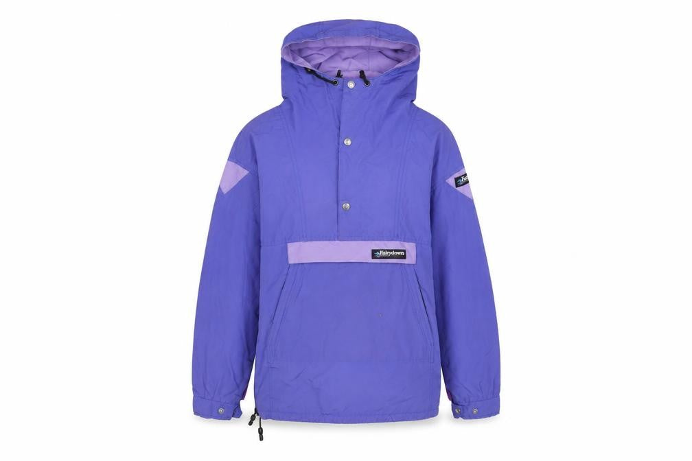 Front view of Fairydown women’s purple rain coat coat, size S, zip