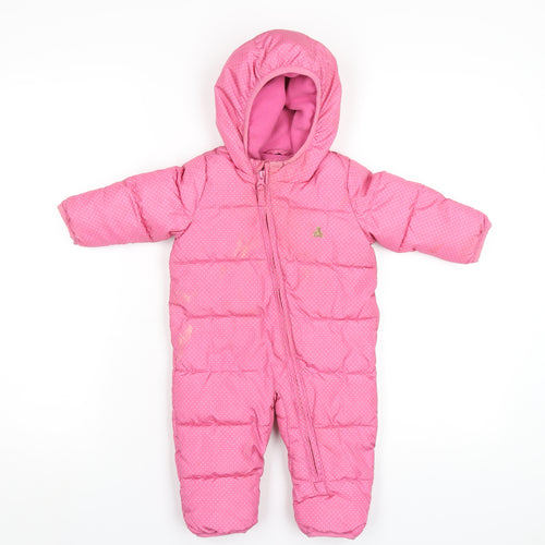 Gap Girls Pink Polka Dot Puffer Jacket Snowsuit Size 3-6 Months Zip