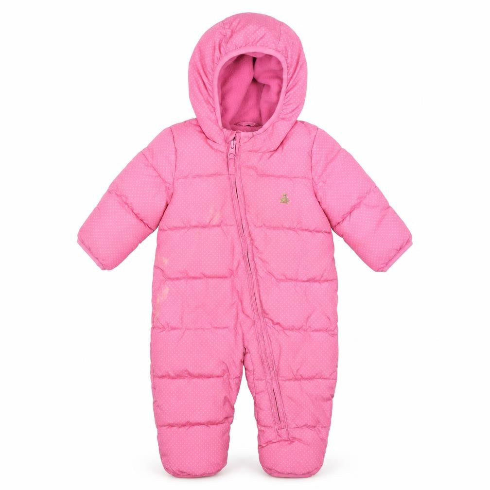 Gap Girls Pink Polka Dot Puffer Jacket Snowsuit Size 3-6 Months Zip
