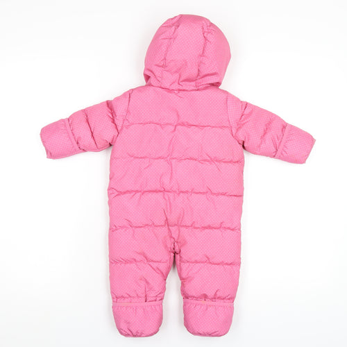 Gap Girls Pink Polka Dot Puffer Jacket Snowsuit Size 3-6 Months Zip