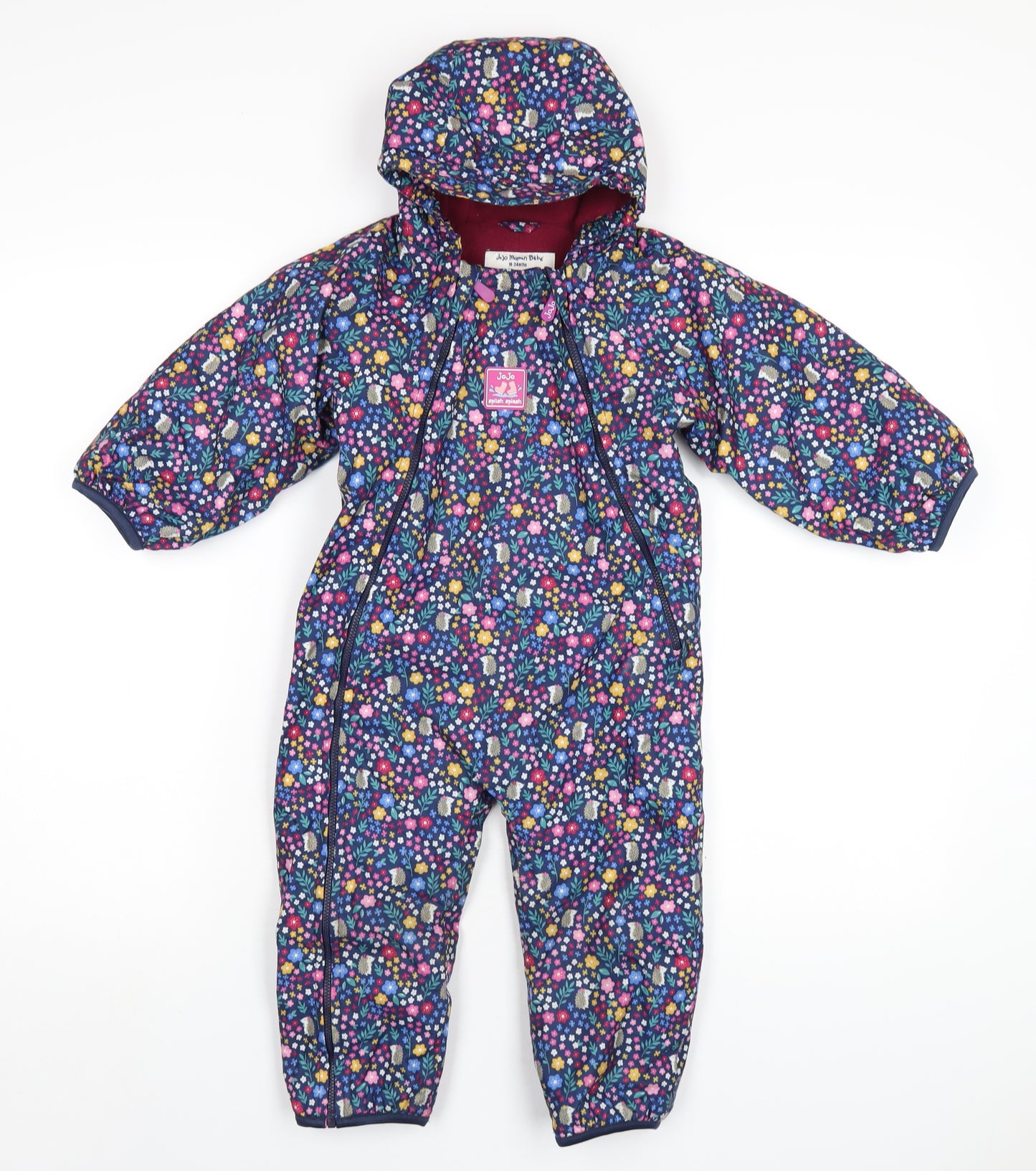 JoJo Maman Bébé Girls Multicoloured Geometric Puffer Jacket Snowsuit Size 18-24 Months Zip