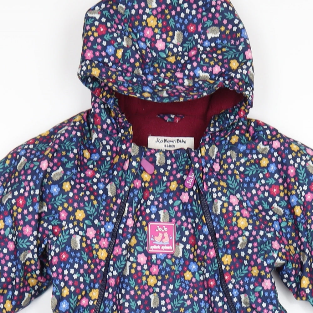 JoJo Maman Bébé Girls Multicoloured Geometric Puffer Jacket Snowsuit Size 18-24 Months Zip
