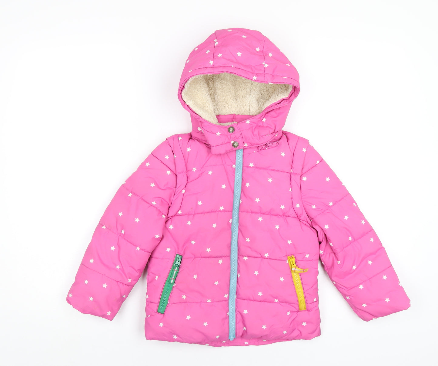 Mini Boden Girls Pink Geometric Puffer Jacket Coat Size 4-5 Years Zip