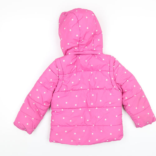 Mini Boden Girls Pink Geometric Puffer Jacket Coat Size 4-5 Years Zip