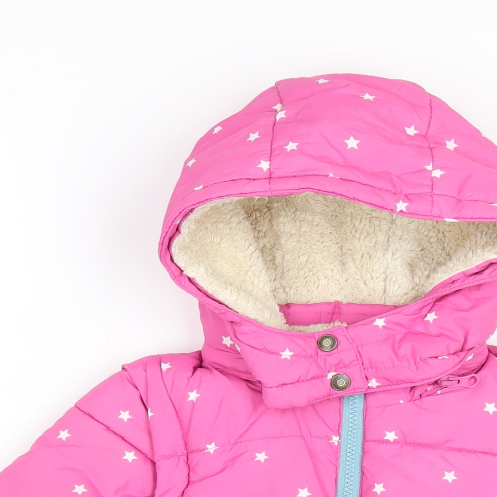Mini Boden Girls Pink Geometric Puffer Jacket Coat Size 4-5 Years Zip