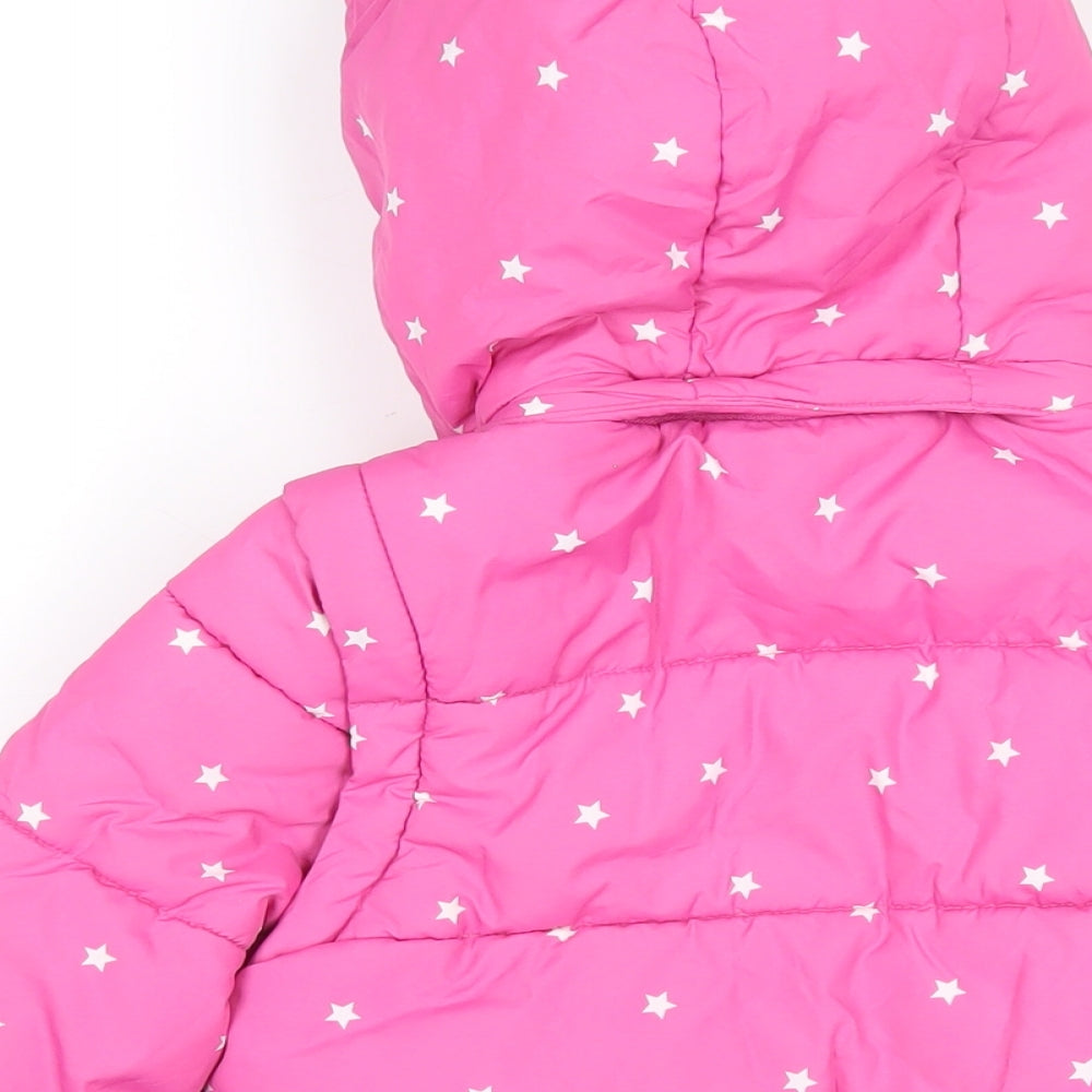 Mini Boden Girls Pink Geometric Puffer Jacket Coat Size 4-5 Years Zip