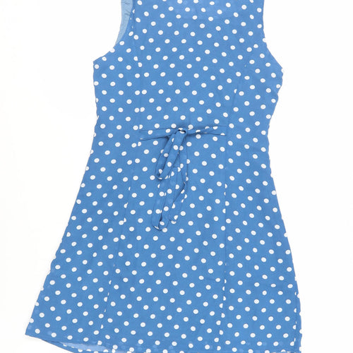 Rihoas Womens Blue Polka Dot Polyester A-Line Size S V-Neck Button