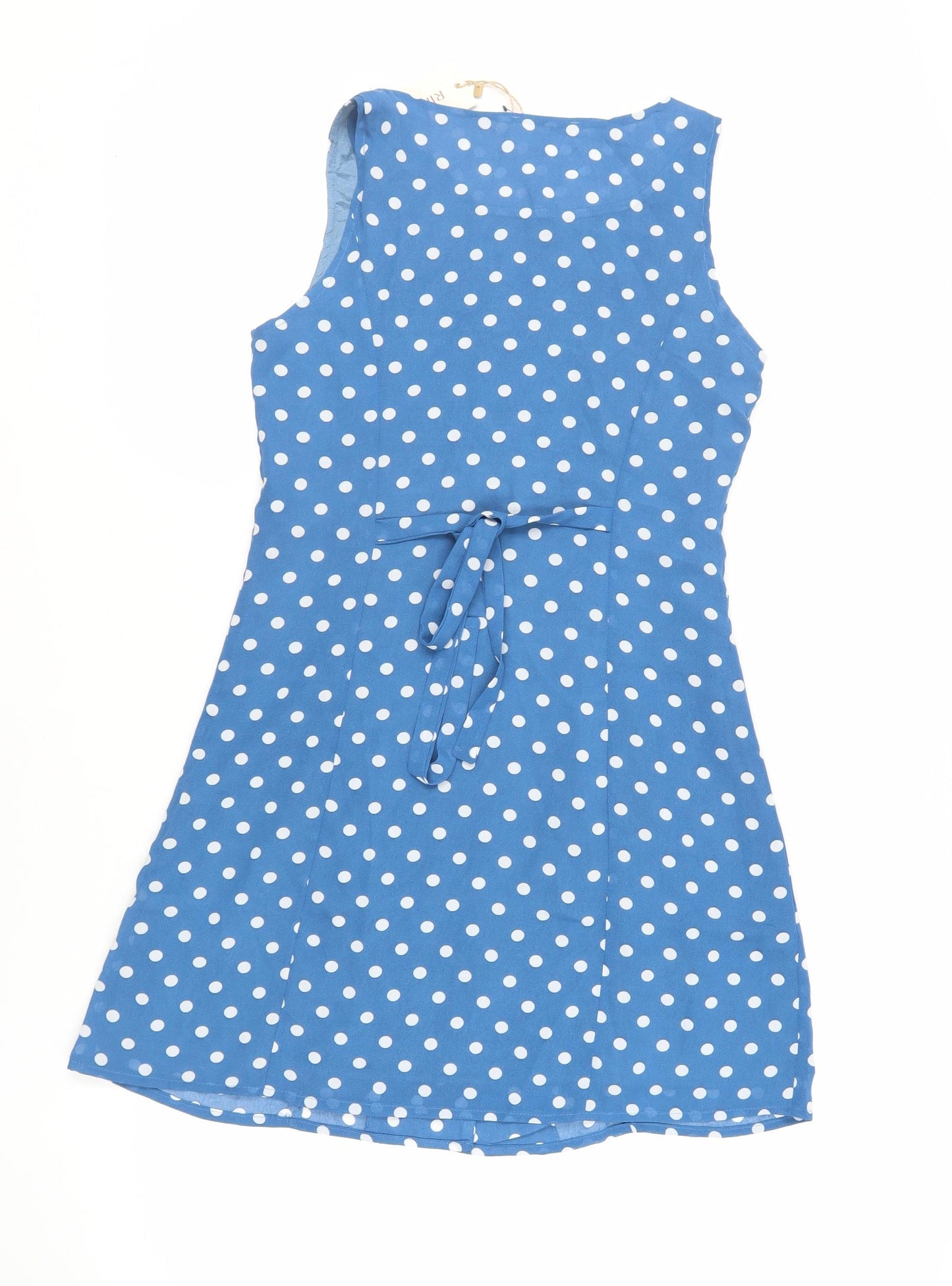 Rihoas Womens Blue Polka Dot Polyester A-Line Size S V-Neck Button