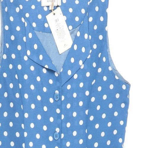 Rihoas Womens Blue Polka Dot Polyester A-Line Size S V-Neck Button