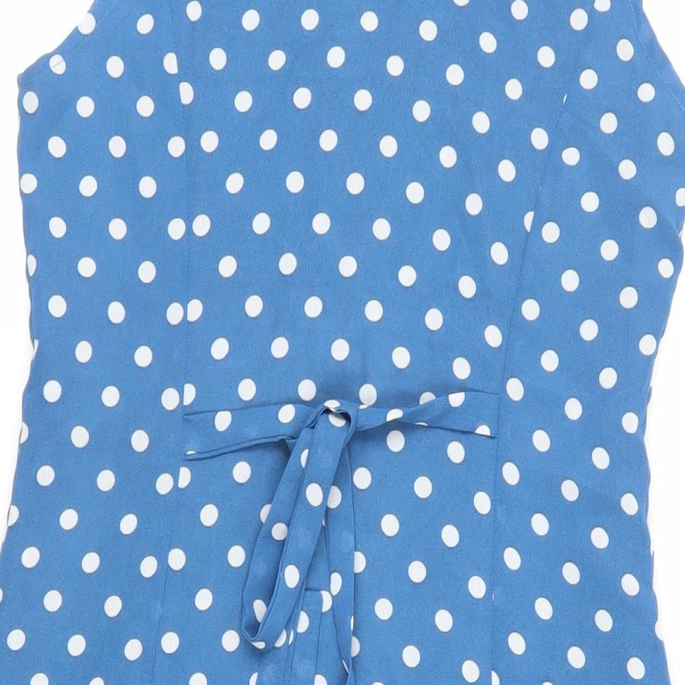 Rihoas Womens Blue Polka Dot Polyester A-Line Size S V-Neck Button