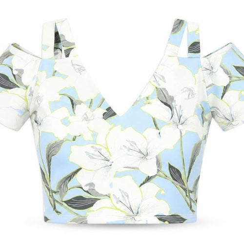 Miss Selfridge Womens Blue Floral Polyester Cropped Blouse Size 6 V-Neck