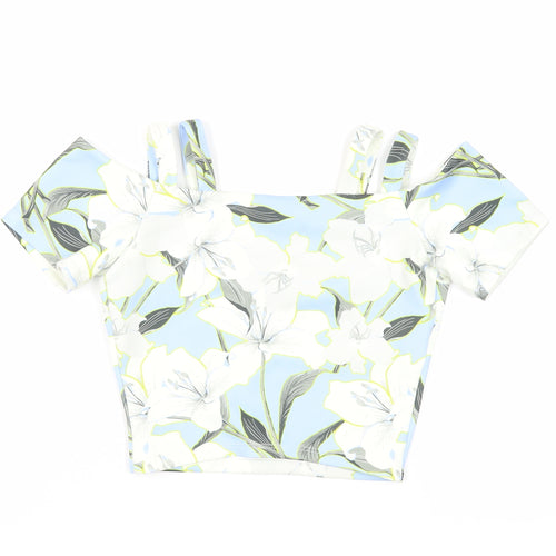 Miss Selfridge Womens Blue Floral Polyester Cropped Blouse Size 6 V-Neck