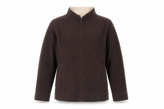 Front view of EWM women’s brown jacket, size M, zip