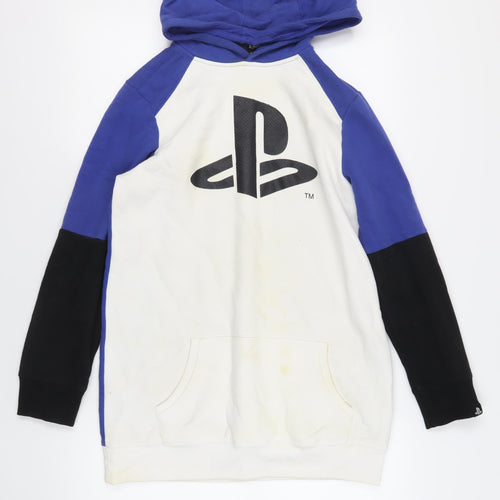 PlayStation Girls Blue Colourblock Cotton Pullover Hoodie Size 14-15 Years Pullover - Logo Pockets