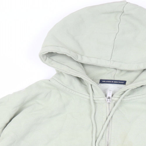 Brandy Melville Womens Green Cotton Full Zip Hoodie Size L Zip