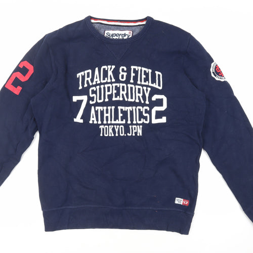 Superdry Mens Blue Cotton Pullover Sweatshirt Size 2XL - Logo