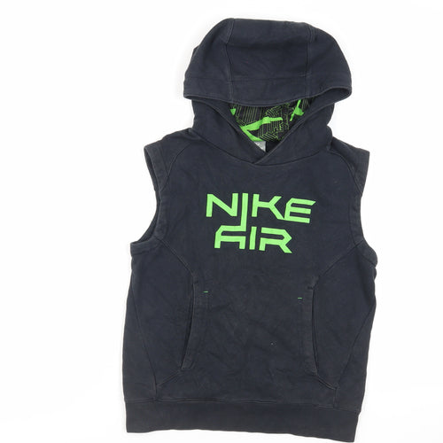 Nike Boys Black Cotton Pullover Hoodie Size 8-9 Years Pullover - Logo Pockets