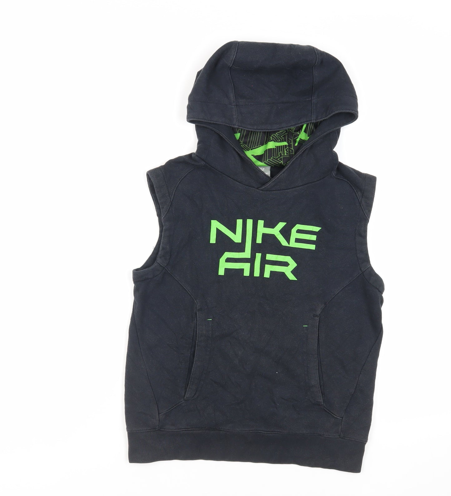 Nike Boys Black Cotton Pullover Hoodie Size 8-9 Years Pullover - Logo Pockets