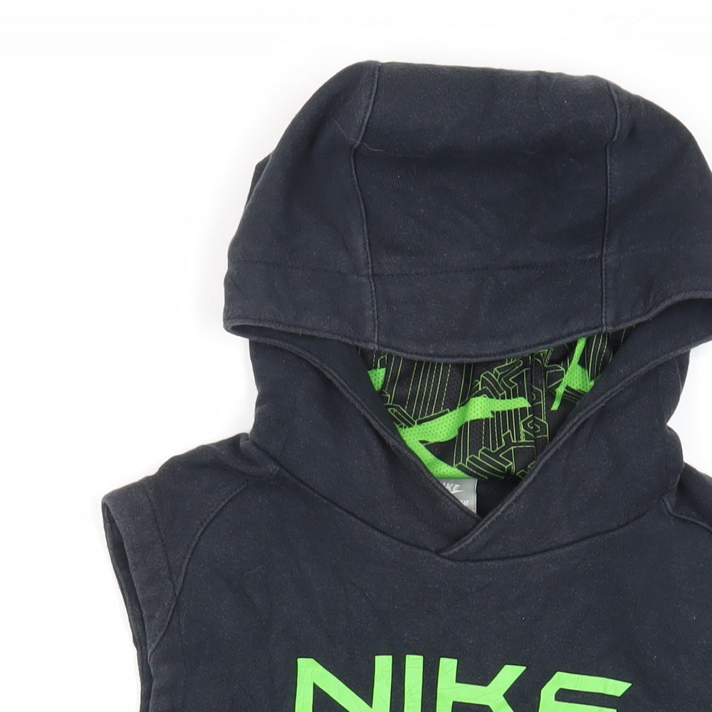 Nike Boys Black Cotton Pullover Hoodie Size 8-9 Years Pullover - Logo Pockets