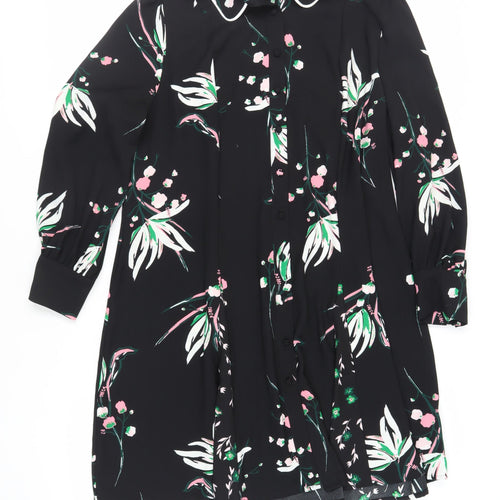 Marks and Spencer Womens Black Floral Polyester Shirt Dress Size 20 Collared Button