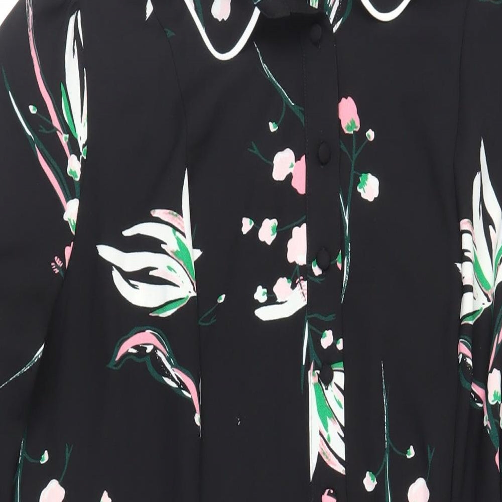 Marks and Spencer Womens Black Floral Polyester Shirt Dress Size 20 Collared Button