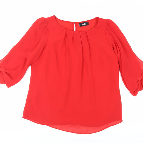 Wallis Womens Red Polyester Basic Blouse Size S Boat Neck