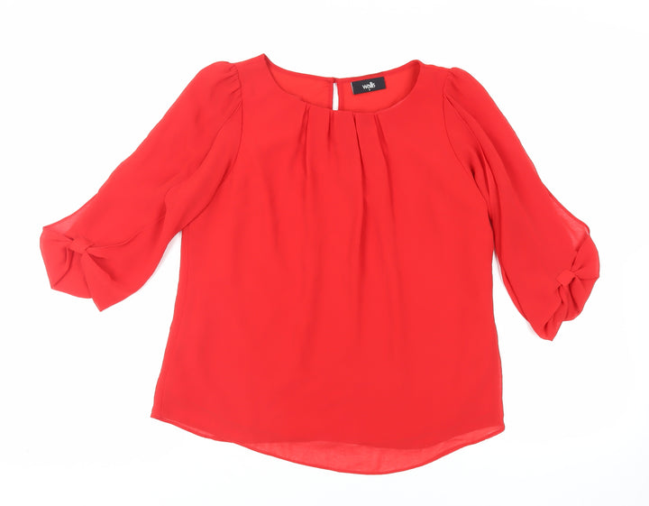 Wallis Womens Red Polyester Basic Blouse Size S Boat Neck