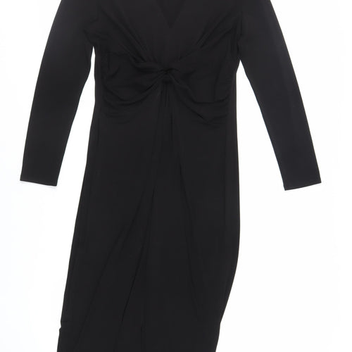 Dorothy Perkins Womens Black Polyester Sheath Size 14 V-Neck Pullover - Front Detail