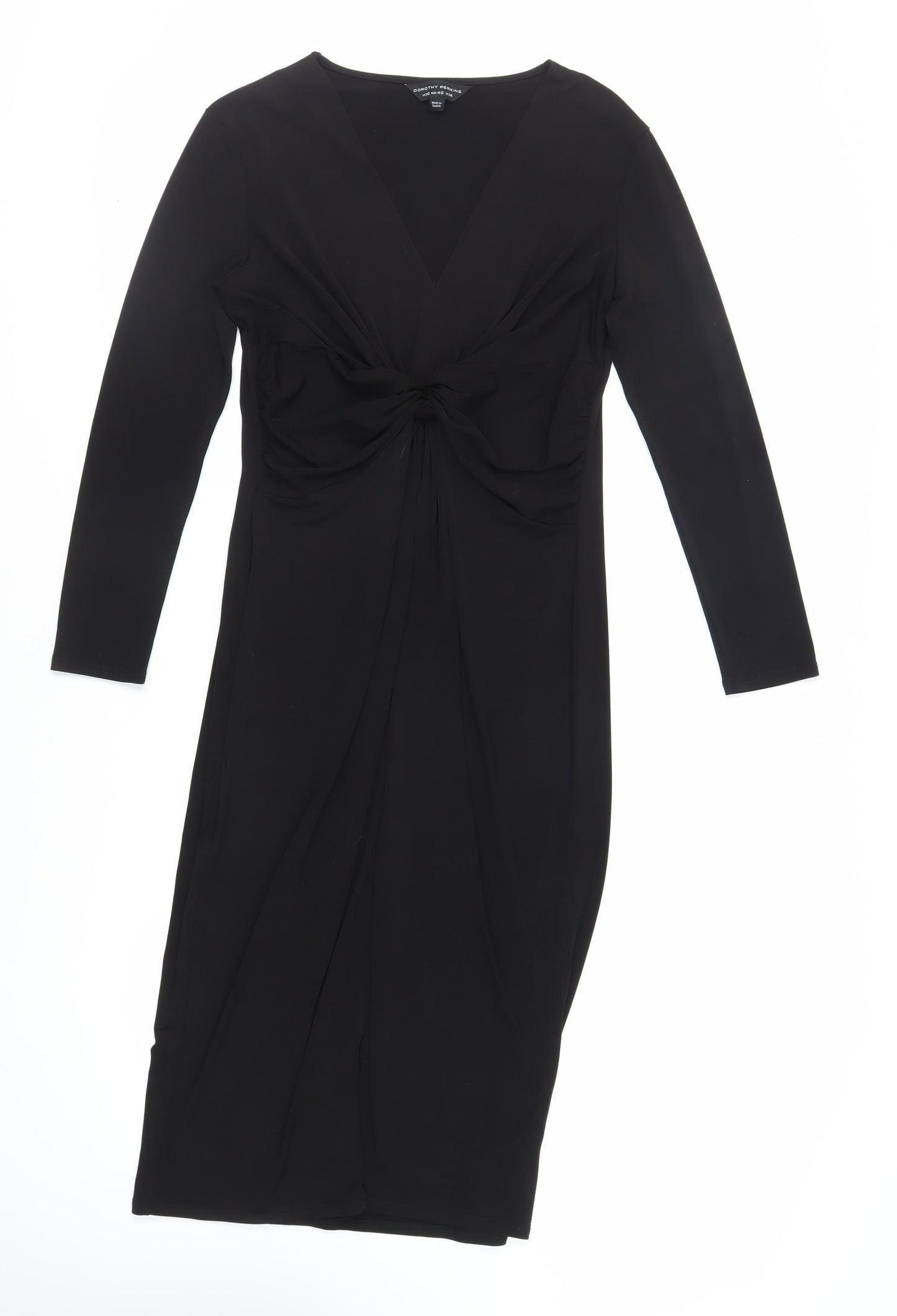 Dorothy Perkins Womens Black Polyester Sheath Size 14 V-Neck Pullover - Front Detail