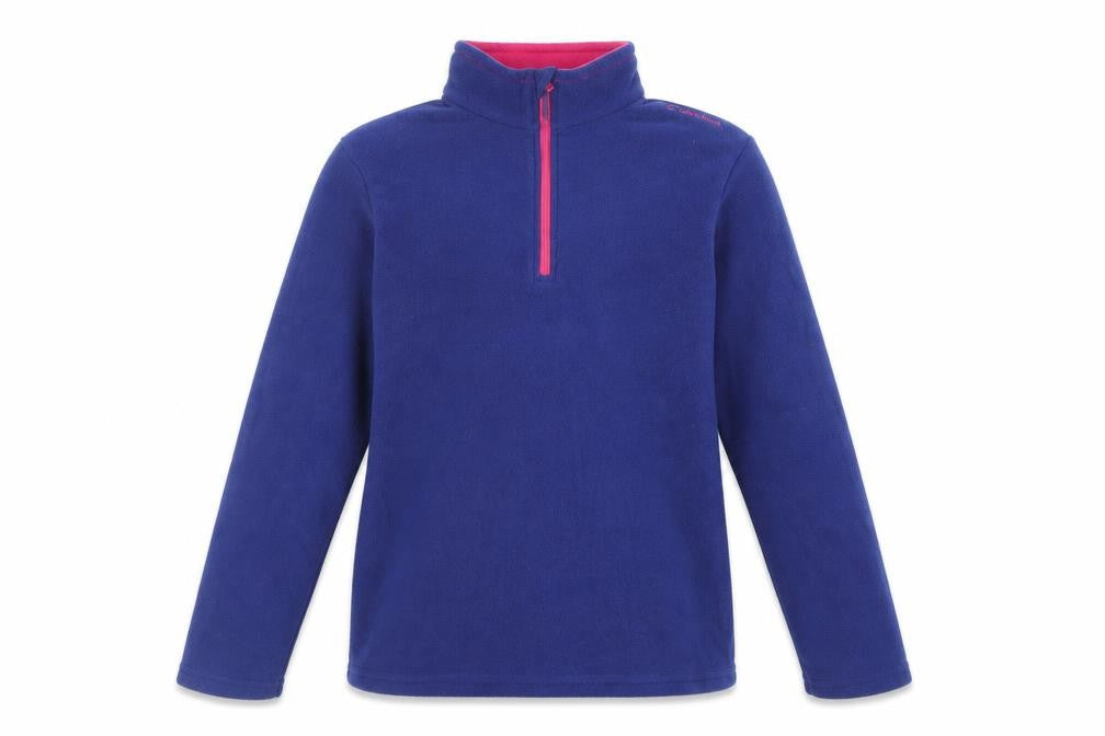 Front view of Decathlon boys’ blue polyester pullover sweatshirt, size 14, years zip