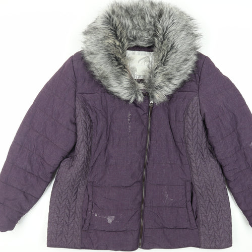 RJR.John Rocha Womens Purple Quilted Jacket Size 20 Zip - Faux Fur Collar