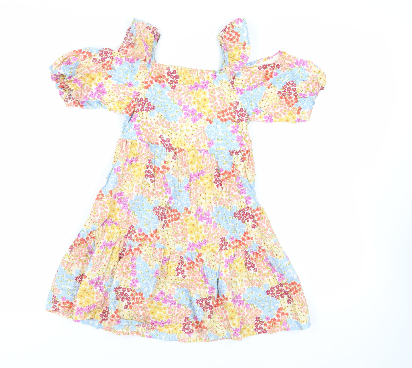 NEXT Girls Multicoloured Floral Cotton Fit & Flare Size 8 Years Square Neck - Ruffle