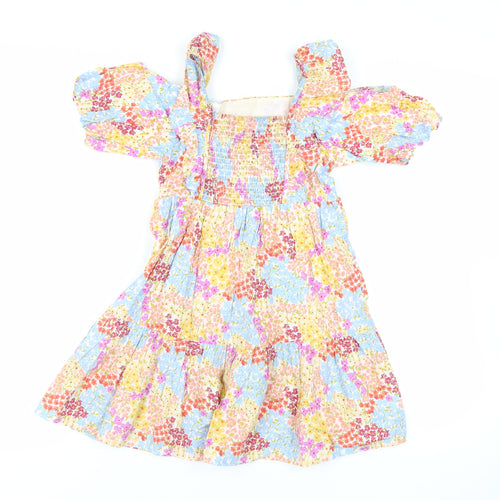 NEXT Girls Multicoloured Floral Cotton Fit & Flare Size 8 Years Square Neck - Ruffle