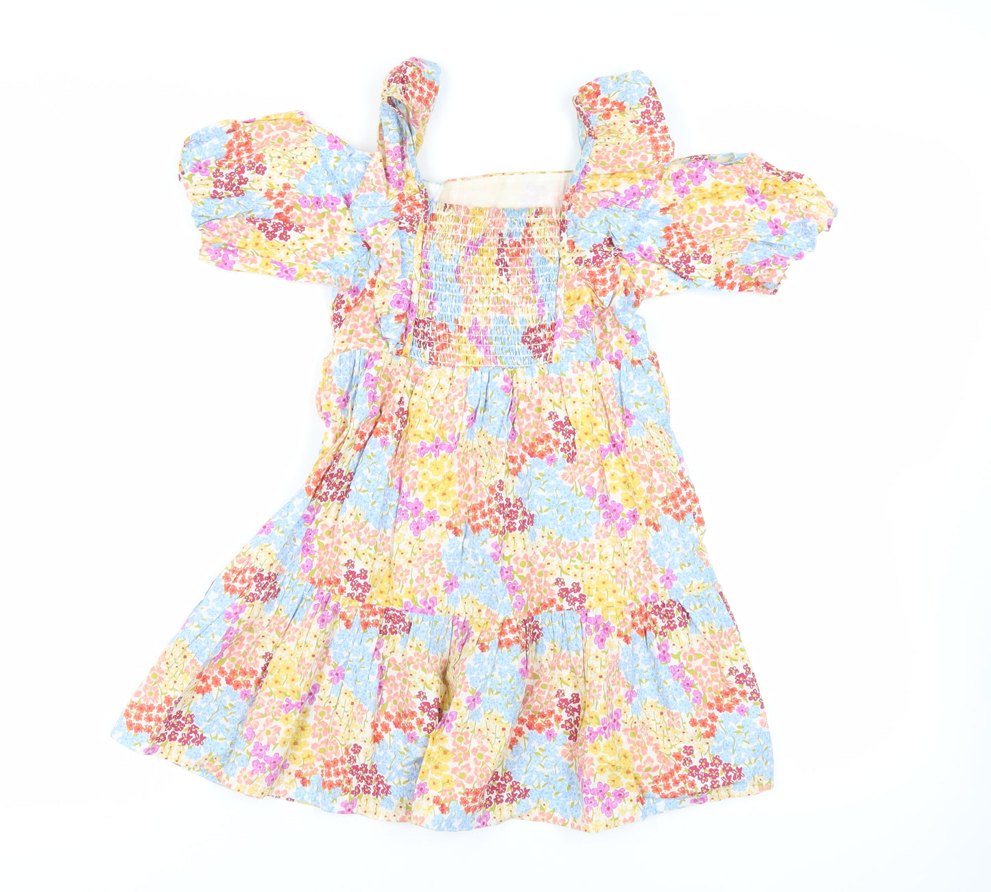 NEXT Girls Multicoloured Floral Cotton Fit & Flare Size 8 Years Square Neck - Ruffle