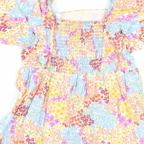 NEXT Girls Multicoloured Floral Cotton Fit & Flare Size 8 Years Square Neck - Ruffle