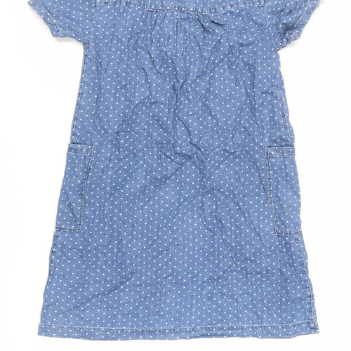 Gap Girls Blue Polka Dot Cotton A-Line Size 13 Years Round Neck Button - Pockets