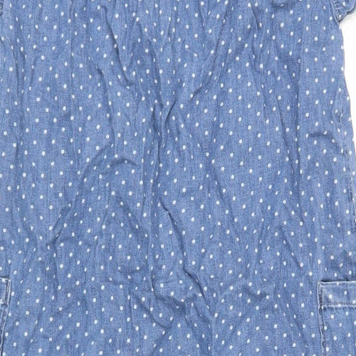 Gap Girls Blue Polka Dot Cotton A-Line Size 13 Years Round Neck Button - Pockets