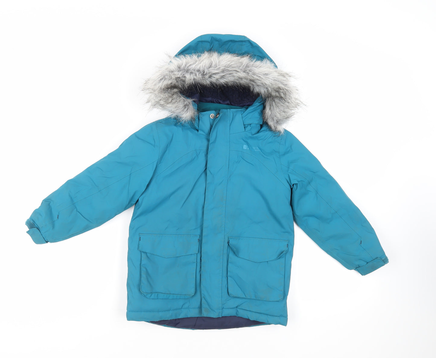 Mountain Warehouse Girls Green Windbreaker Jacket Size 5-6 Years Zip - Waterproof Hooded Faux Fur Trim