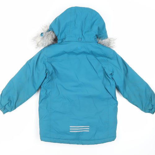 Mountain Warehouse Girls Green Windbreaker Jacket Size 5-6 Years Zip - Waterproof Hooded Faux Fur Trim