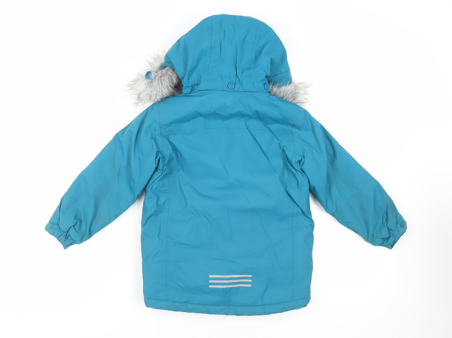 Mountain Warehouse Girls Green Windbreaker Jacket Size 5-6 Years Zip - Waterproof Hooded Faux Fur Trim