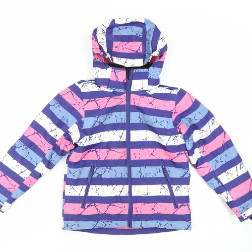 Crane Girls Multicoloured Striped Ski Jacket Jacket Size 7-8 Years Zip - Technical Outdoors Waterproof