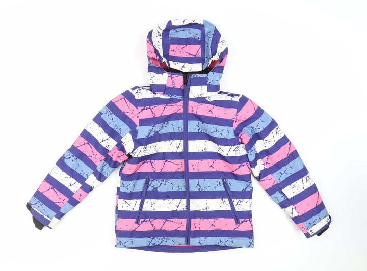 Crane Girls Multicoloured Striped Ski Jacket Jacket Size 7-8 Years Zip - Technical Outdoors Waterproof
