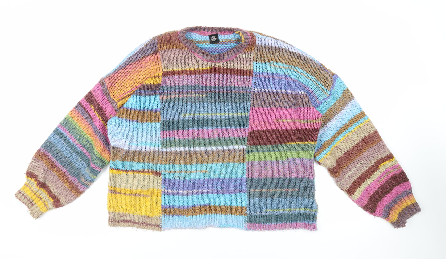 Urban Outfitters Womens Multicoloured Crew Neck Striped Acrylic Pullover Jumper Size M