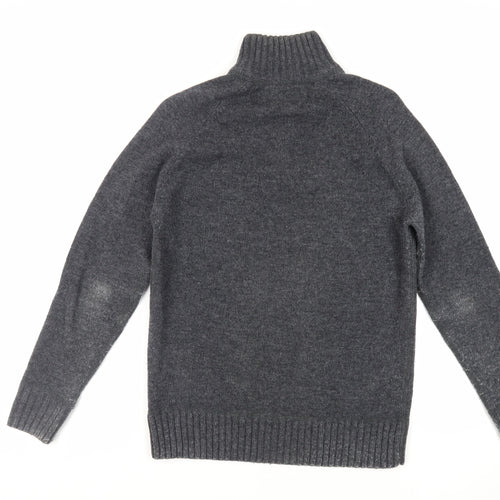 HOWICK Mens Grey High Neck Wool Pullover Jumper Size S Long Sleeve