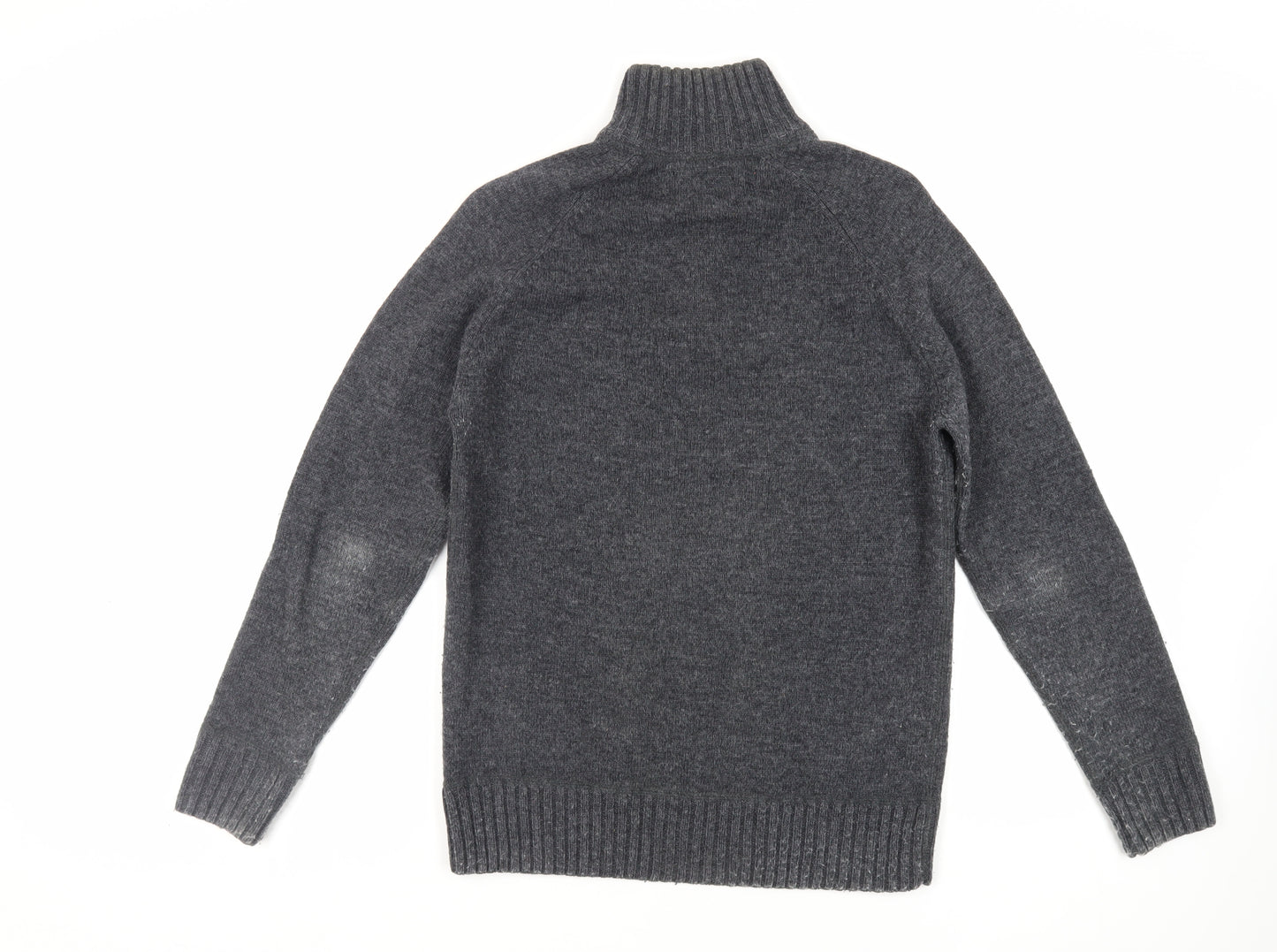 HOWICK Mens Grey High Neck Wool Pullover Jumper Size S Long Sleeve