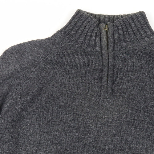 HOWICK Mens Grey High Neck Wool Pullover Jumper Size S Long Sleeve