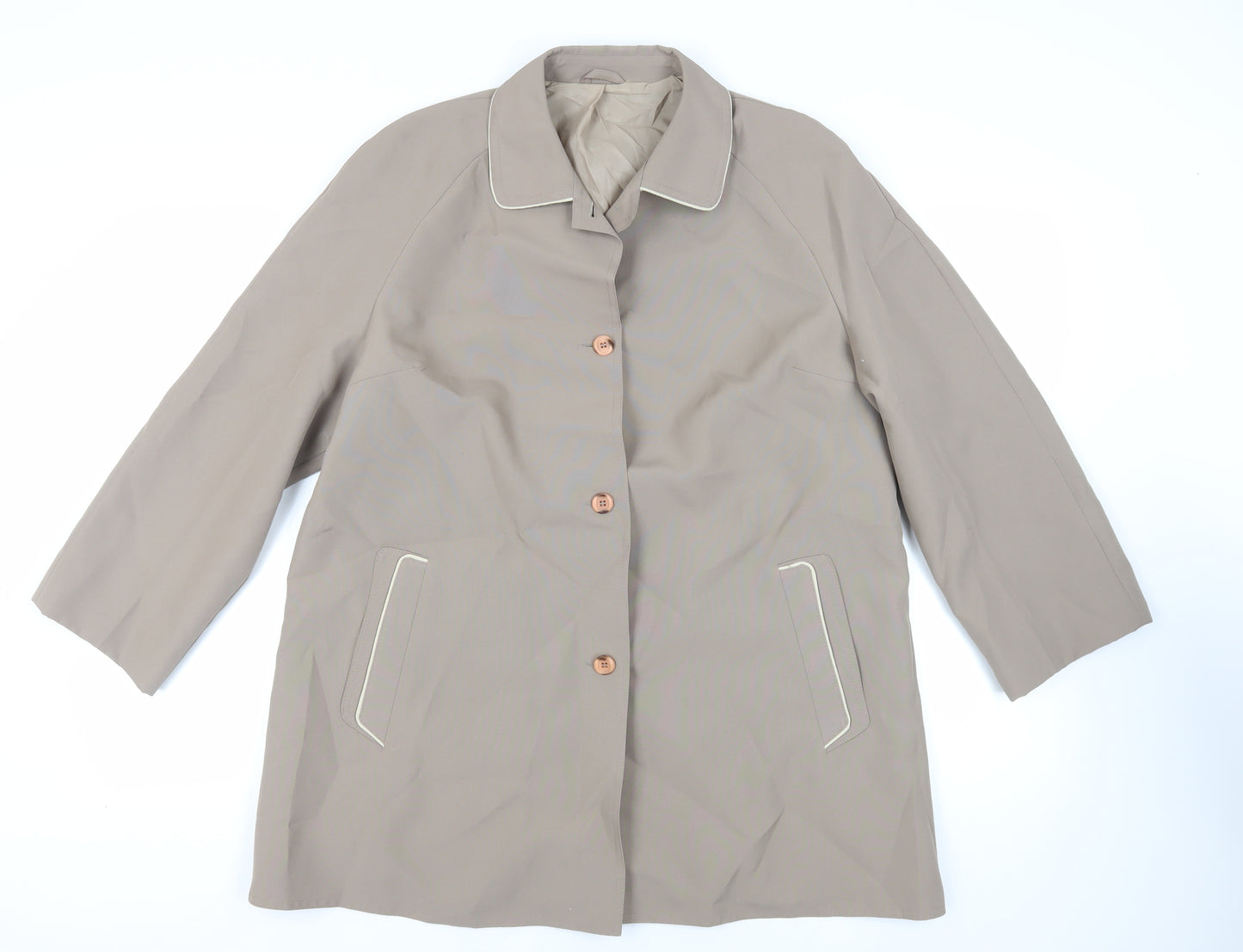 Ronald Skermer Womens Beige Overcoat Coat Size L Button - Vintage Lightweight