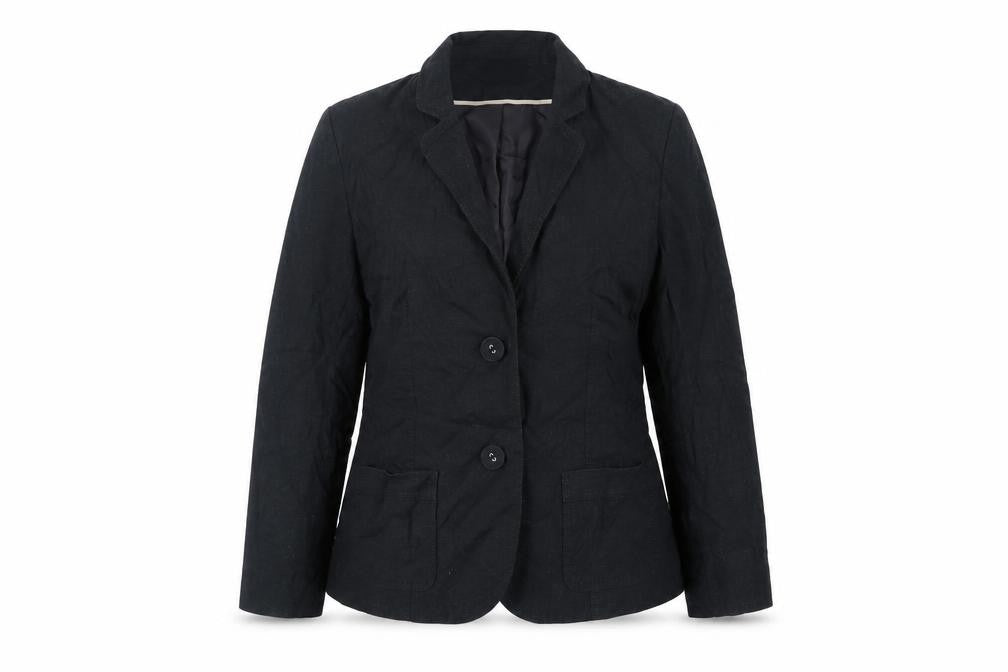 Front view of Classics women’s black jacket blazer, size UK 14, button
