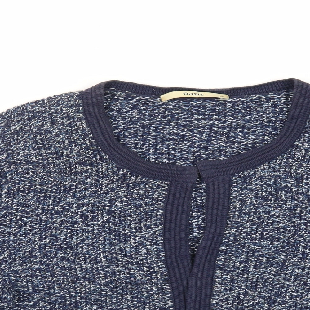 Oasis Womens Blue Round Neck Cotton Cardigan Jumper Size M